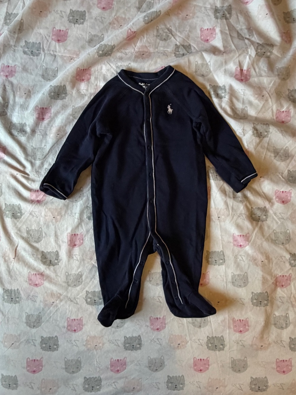 100% Cotton Navy Infant Footed One-Piece Pajamas || RALPH LAUREN || 0-3 months
